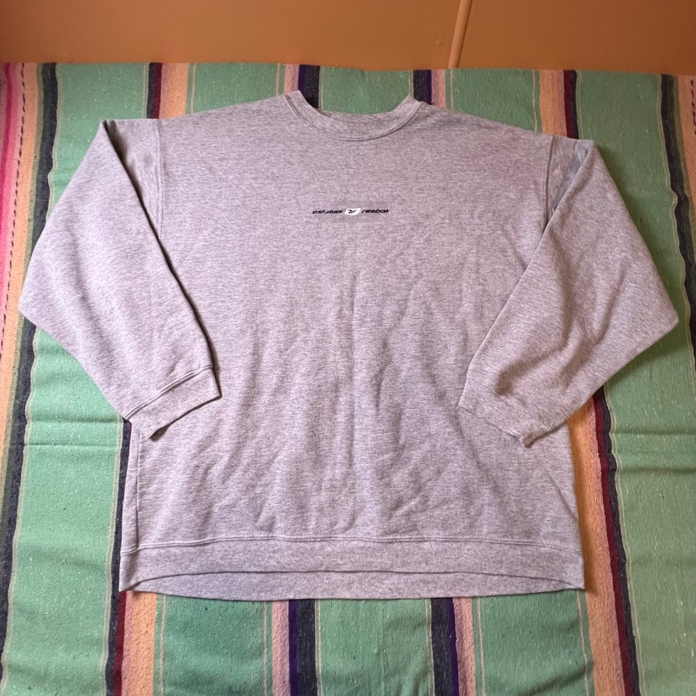 Reebok Sweatshirt Mens XL Gray Embroidered Logo Pullover Crewneck Heathered